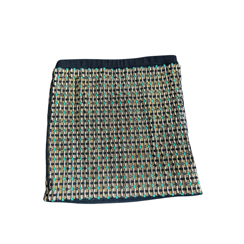 Proenza Schouler Gold Teal Metallic Leather Mesh Silk Lined Mini Skirt Size 6